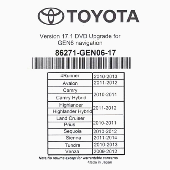 Toyota Gen 6 Navigation Latest 2017-18 Map Update DVD U99 Version 17.1 N America - Picture 4 of 11